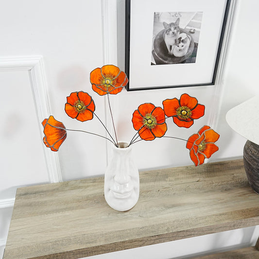 Stained Glass California Poppy Set:Faux Flower Home Decor