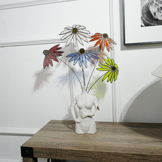 Stained Glass Coneflower Bouquet: Colorful Table window Decor suncatcher