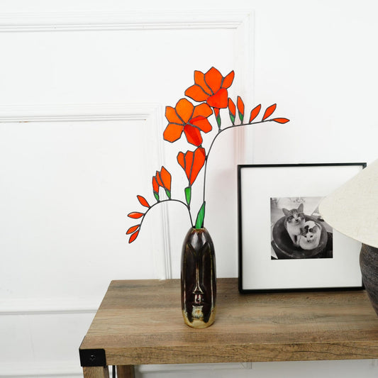 Stained Glass Freesia Flower Bouquet: Copper Home Decor Gift
