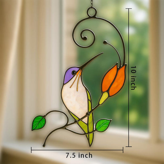 Handmade Hummingbird Stained Glass Suncatcher, Tiffany Art Window Hanging