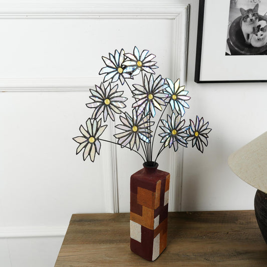 Stained Glass Daisy Bouquet – Transparent White Petals
