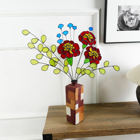 Marigold and Eucalyptus stained glass home decor-Unique Gift