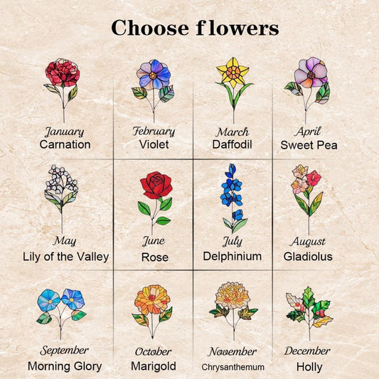 Custom Stained Glass Birth Month Flower Bouquet, Personalized Plant Stake