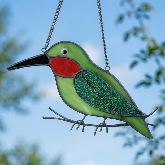 Hummingbird Stained Glass Suncatcher | Handmade Window Hanging Bird Decor | Housewarming Gift for Mom | Bird Lover Unique Present