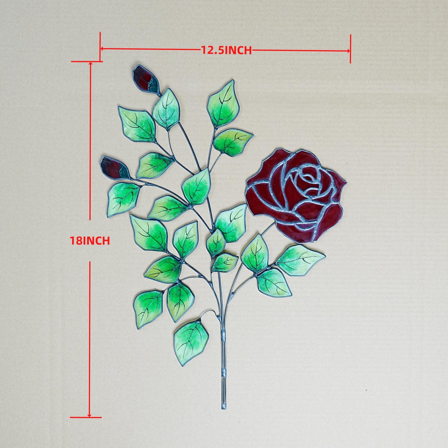 Stained Glass Rose Flower Decor: Hand-Painted Leaf Textures
