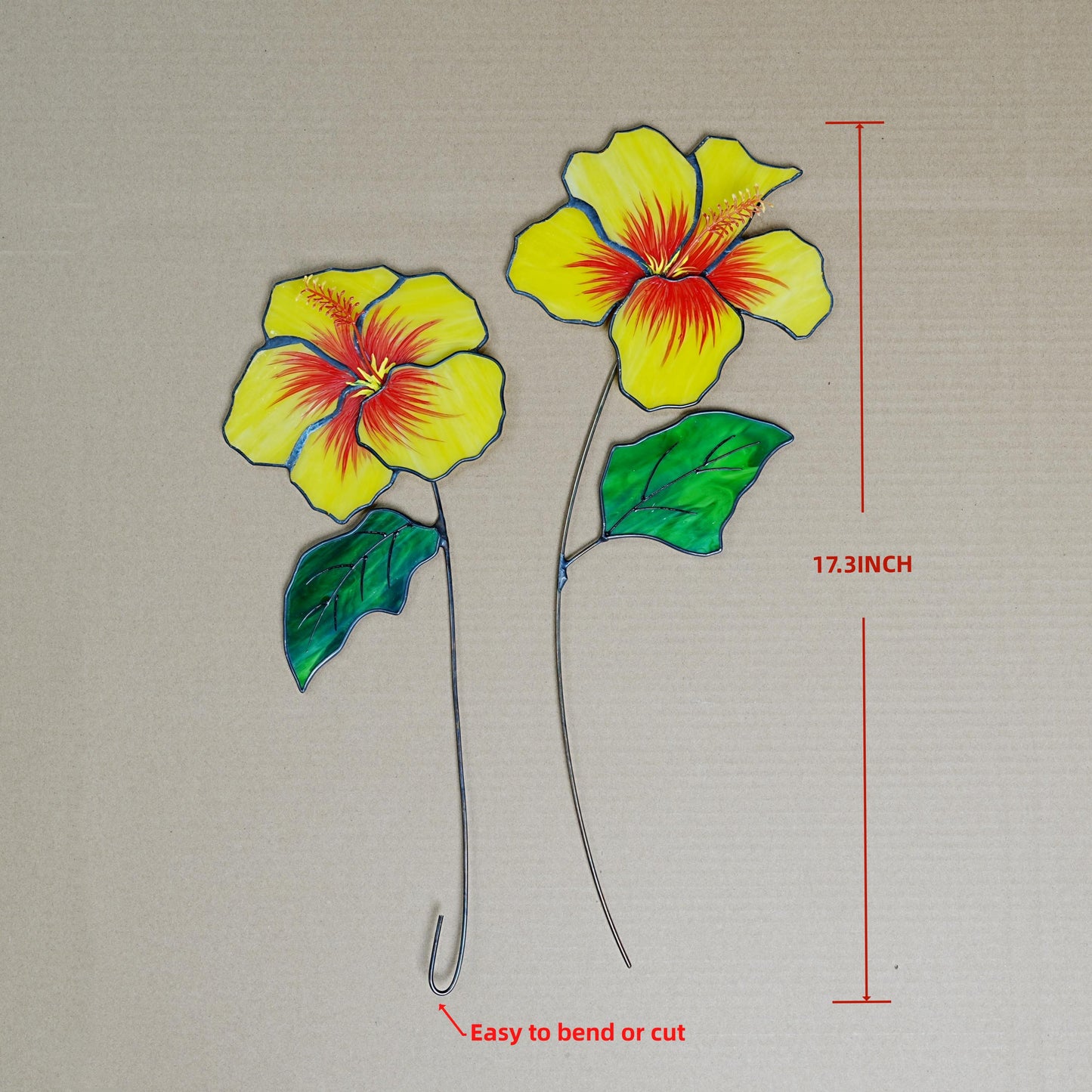 Hibiscus Stained Glass Flowers: Home Decor, Set of 2