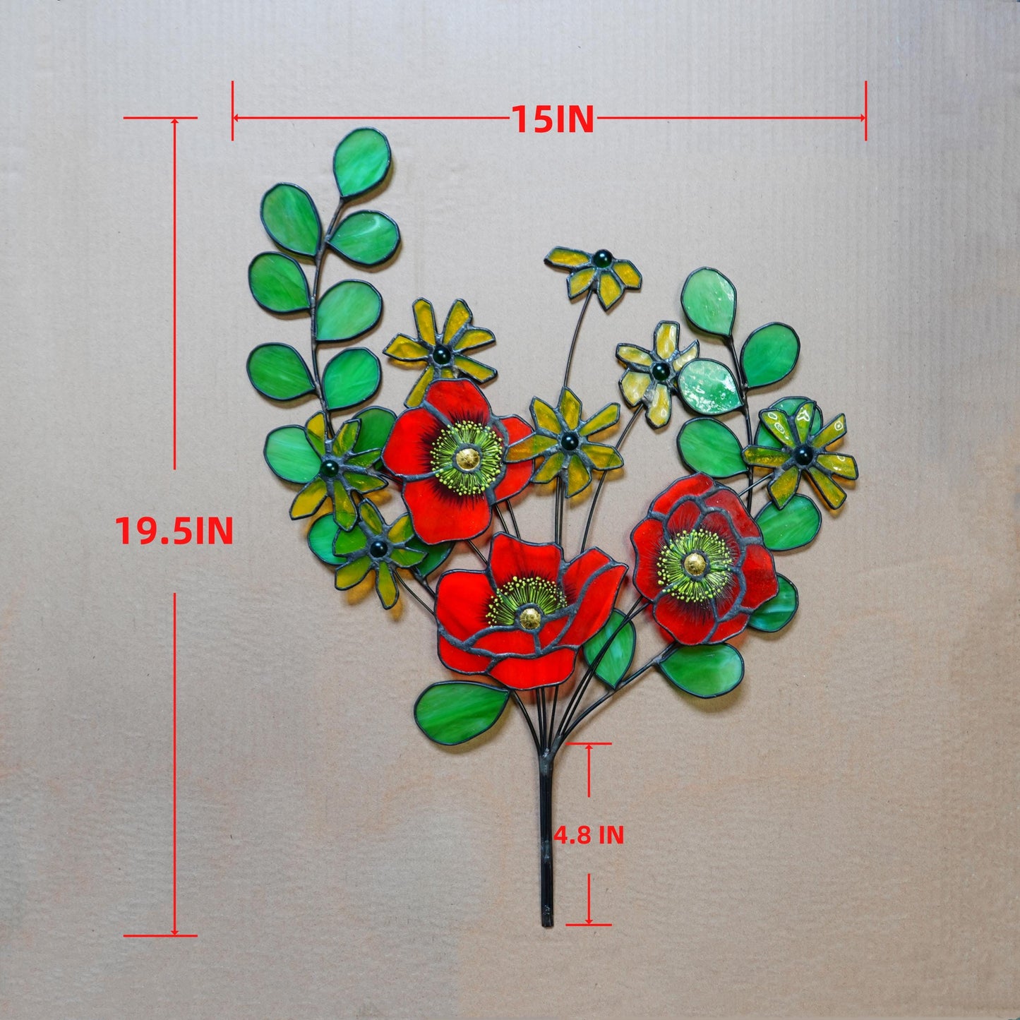 Handmade Stained Glass Poppy & Daisy Bouquet: Floral Home Decor