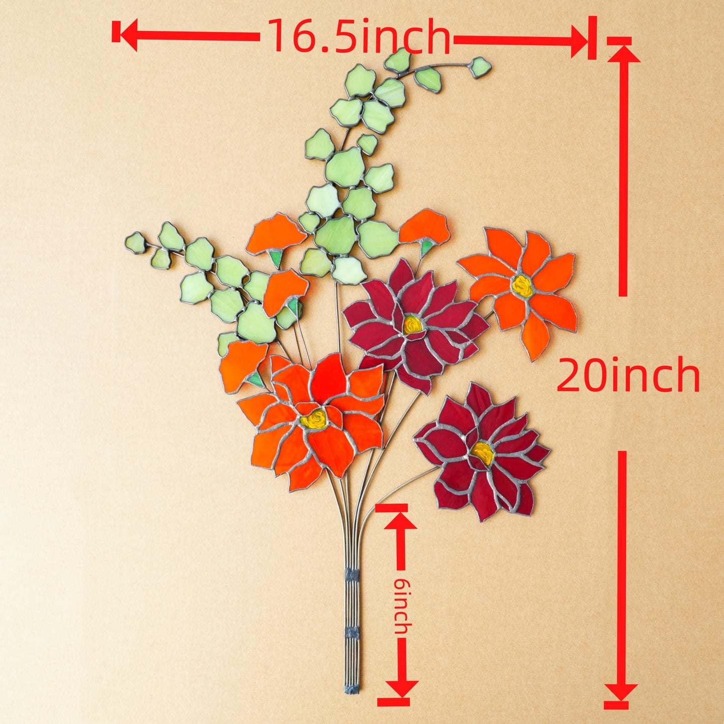 Stained glass Dahlia bouquet and Eucalyptus-Spring home decor