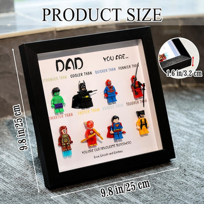 Custom Superhero Minifigure Frame, Personalized Dad Grandpa Gift, Black White Shadow Box