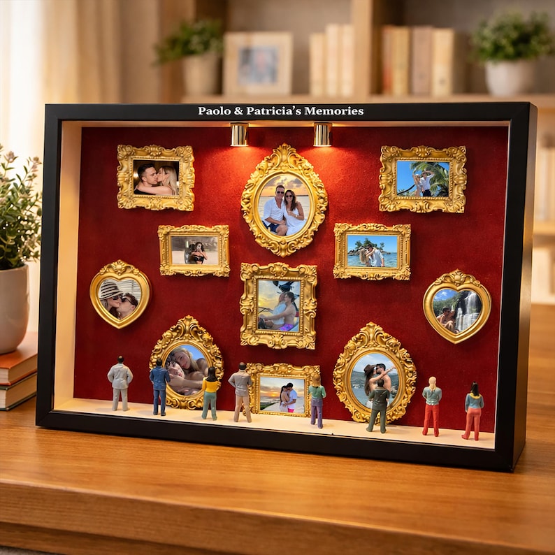 Personalized Mini Museum Silhouette Box with LED Light, DIY Photo Display Frame