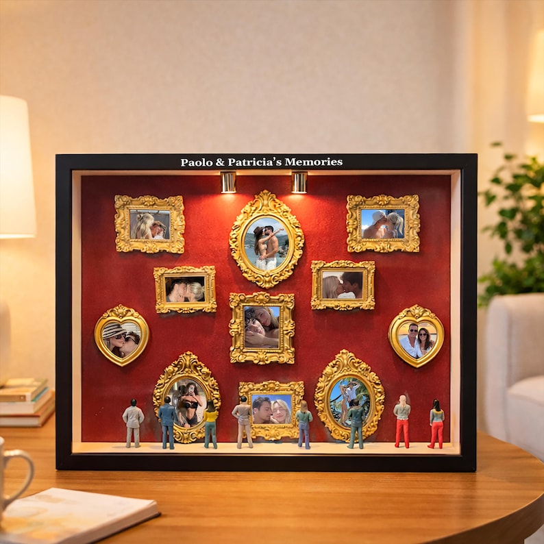Personalized Mini Museum Silhouette Box with LED Light, DIY Photo Display Frame