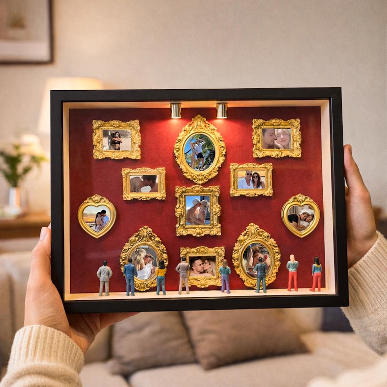 Personalized Mini Museum Silhouette Box with LED Light, DIY Photo Display Frame