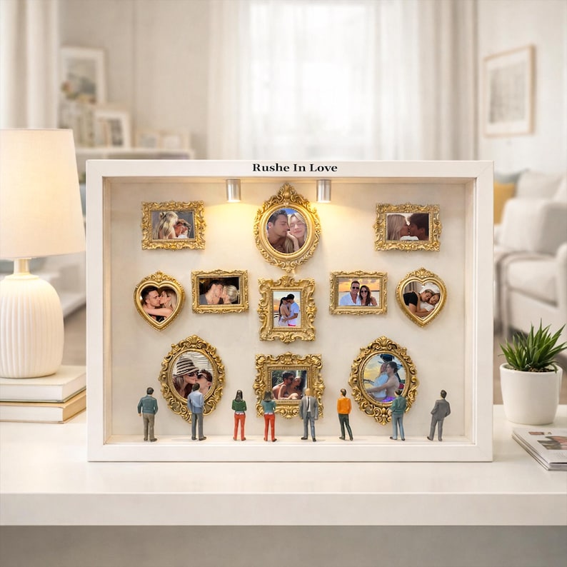 Personalized Mini Museum Silhouette Box with LED Light, DIY Photo Display Frame