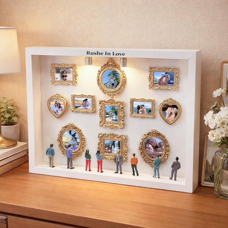 Personalized Mini Museum Silhouette Box with LED Light, DIY Photo Display Frame