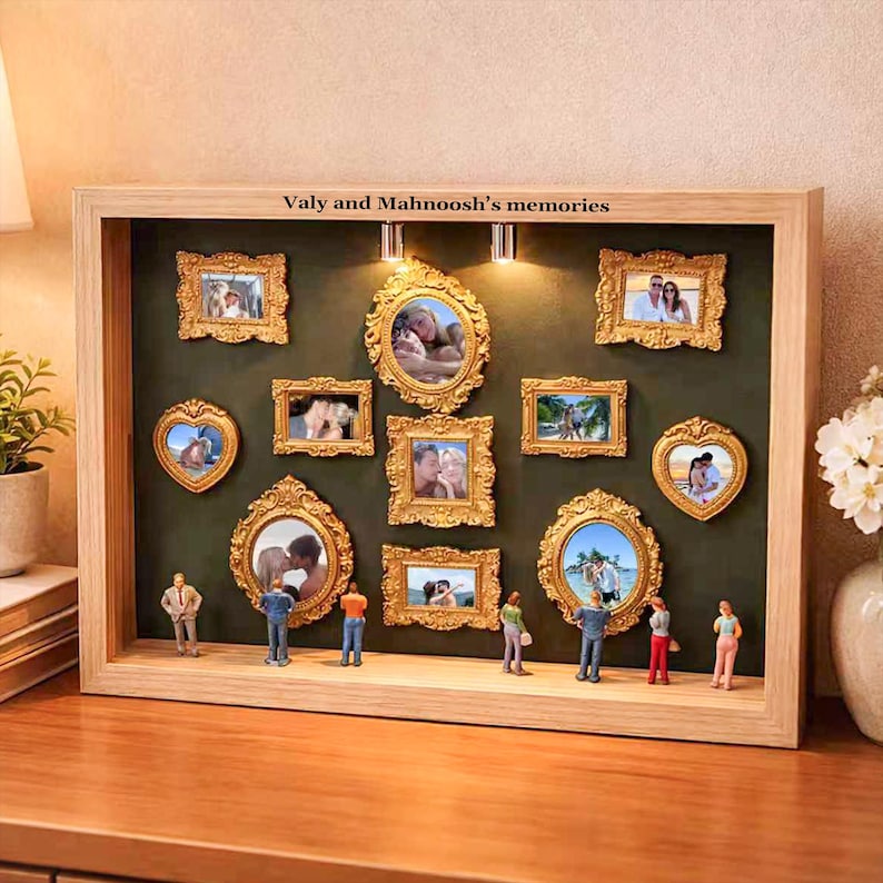 Personalized Mini Museum Silhouette Box with LED Light, DIY Photo Display Frame