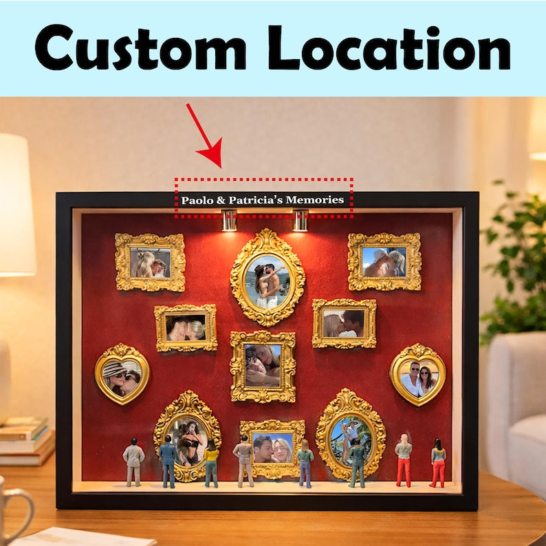 Personalized Mini Museum Silhouette Box with LED Light, DIY Photo Display Frame