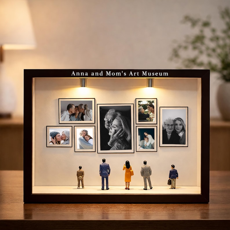 Personalized Mini Gallery Silhouette Box with LED Light, DIY 7 Photos Art Frame Box, 2026 Mothe'rs Day Gift, Gift for Mom