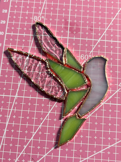 Hummingbird Stained Glass Suncatcher, Flower Glass Window Hanging, Mothers Day Gift for Mom, Grandma Birthday Gift, Bird Lover Decor, Floral