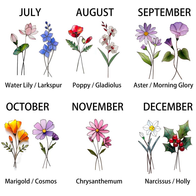 Personalized Birthflower Stained Glass Suncatcher - Custom Botanical Bouquet Gift for Mother's Day, Anniversary, or Birthday