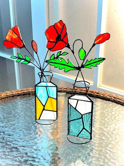 Personalized Birthflower Stained Glass Suncatcher - Custom Botanical Bouquet Gift for Mother's Day, Anniversary, or Birthday