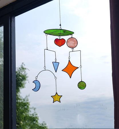 Stained Glass Mobile Suncatcher: Geometric Boho Home Decor