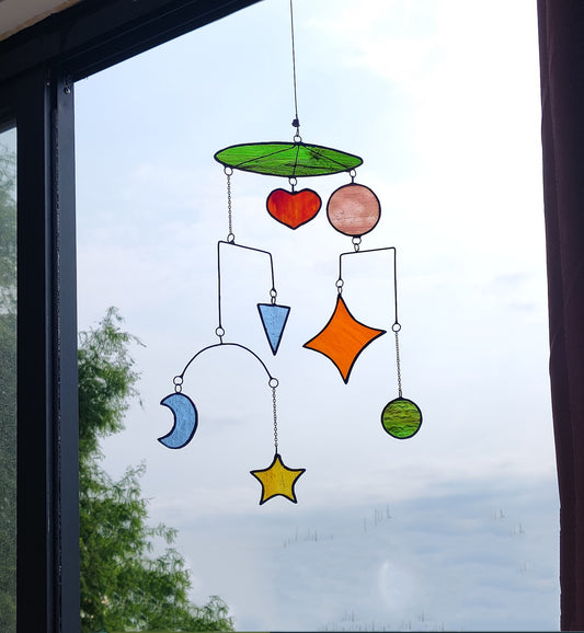 Stained Glass Mobile Suncatcher: Geometric Boho Home Decor
