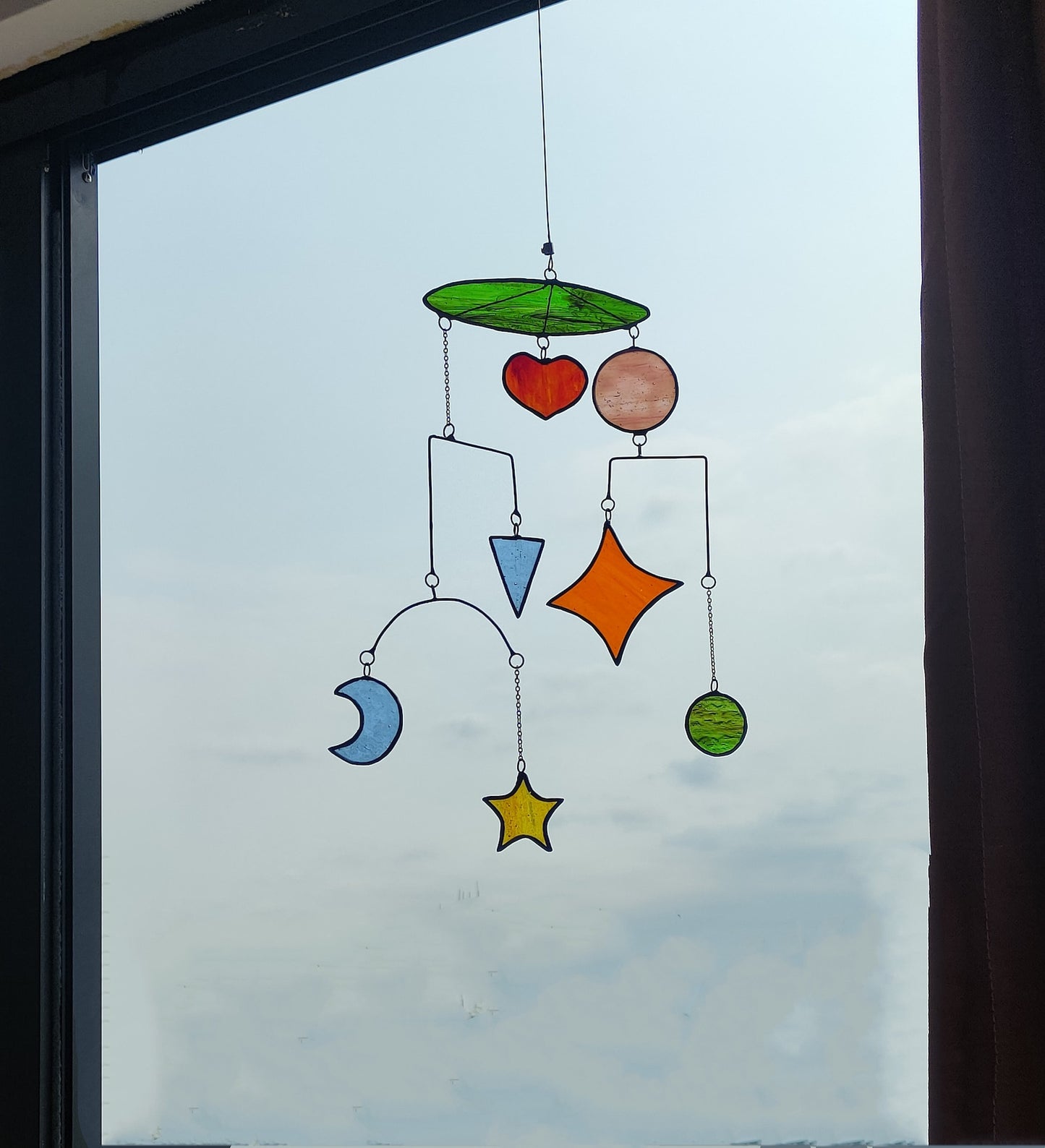 Stained Glass Mobile Suncatcher: Geometric Boho Home Decor