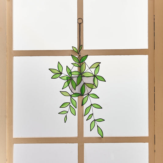 Stained Glass Plant Suncatcher: Boho Window Hanging, Home Decor (15'' H X 8.5'' W)