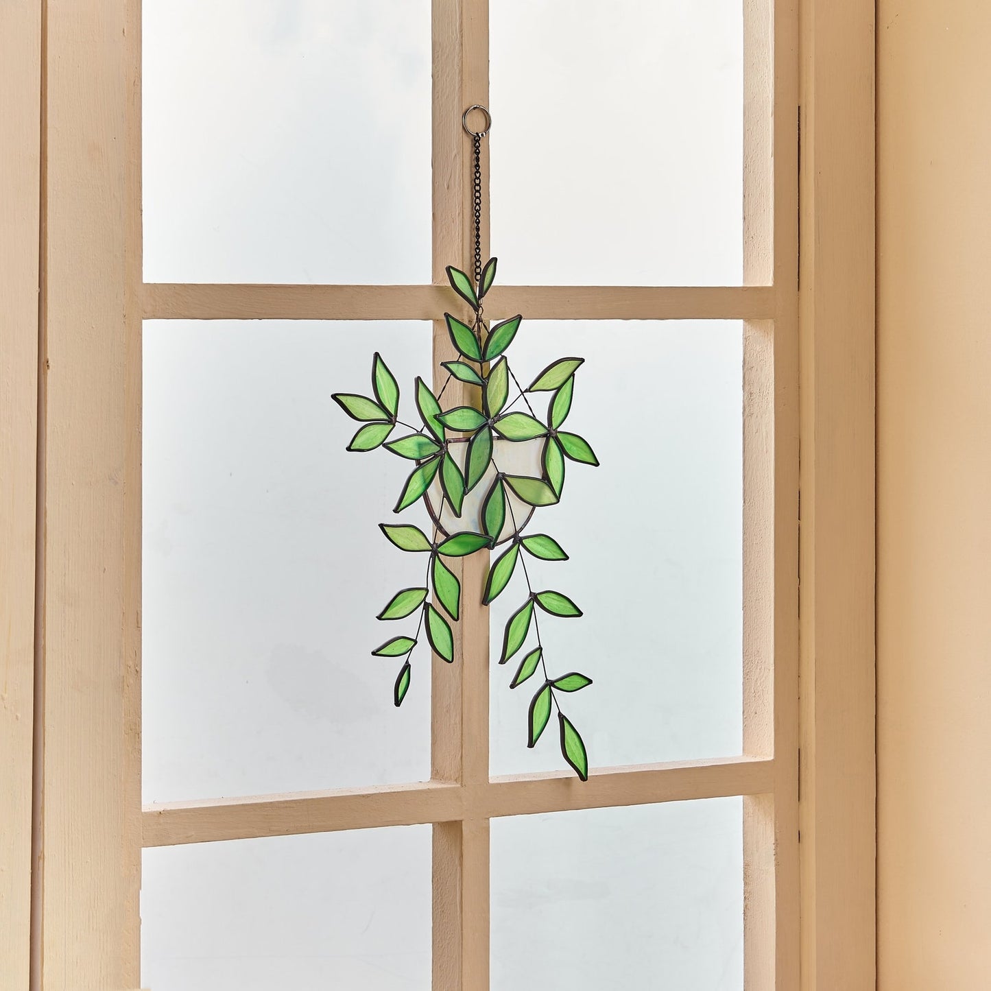 Stained Glass Plant Suncatcher: Boho Window Hanging, Home Decor (15'' H X 8.5'' W)