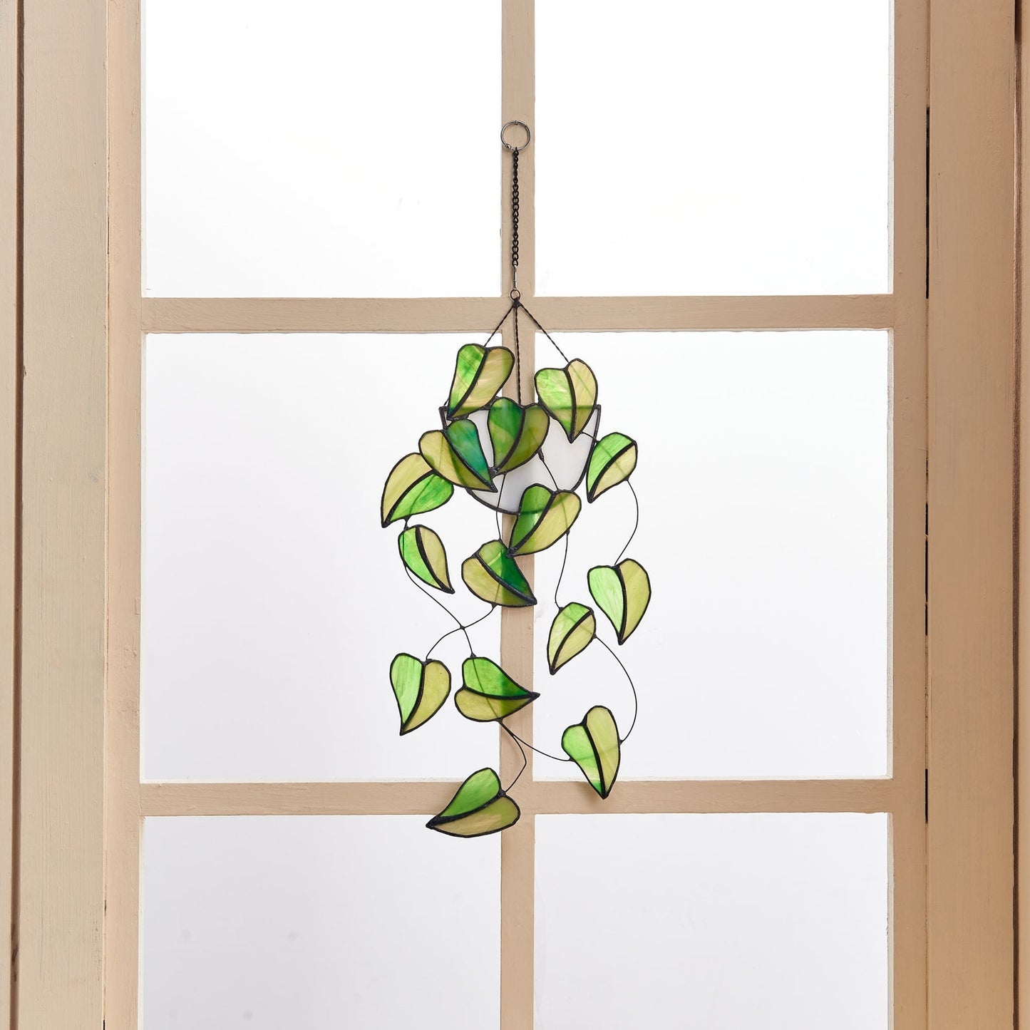 Stained Glass Hanging Plant Suncatcher, Boho Home Decor (15.5'' H)