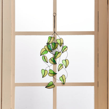 Stained Glass Hanging Plant Suncatcher, Boho Home Decor (15.5'' H)