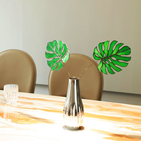 Stained Glass Monstera Leaves: Boho Home Decor, Set of 3