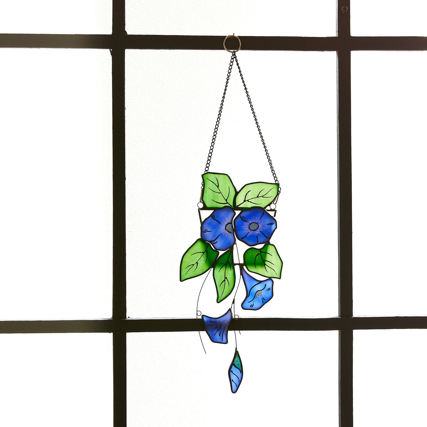 Blue Morning Glory Stained Glass Suncatcher - Boho Window Decor