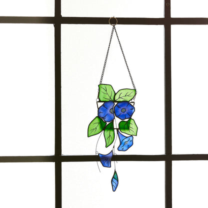 Blue Morning Glory Stained Glass Suncatcher - Boho Window Decor