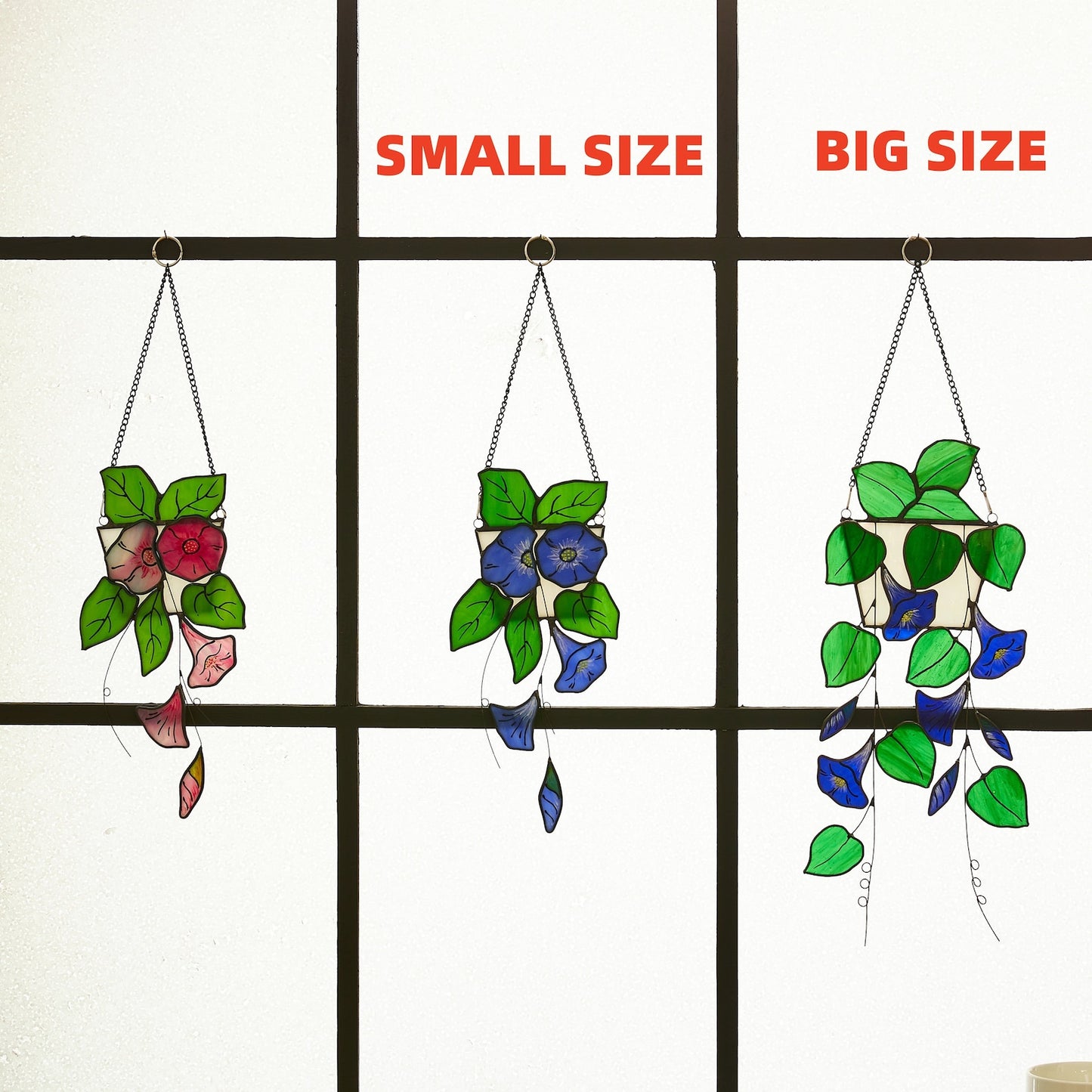 Blue Morning Glory Stained Glass Suncatcher - Boho Window Decor