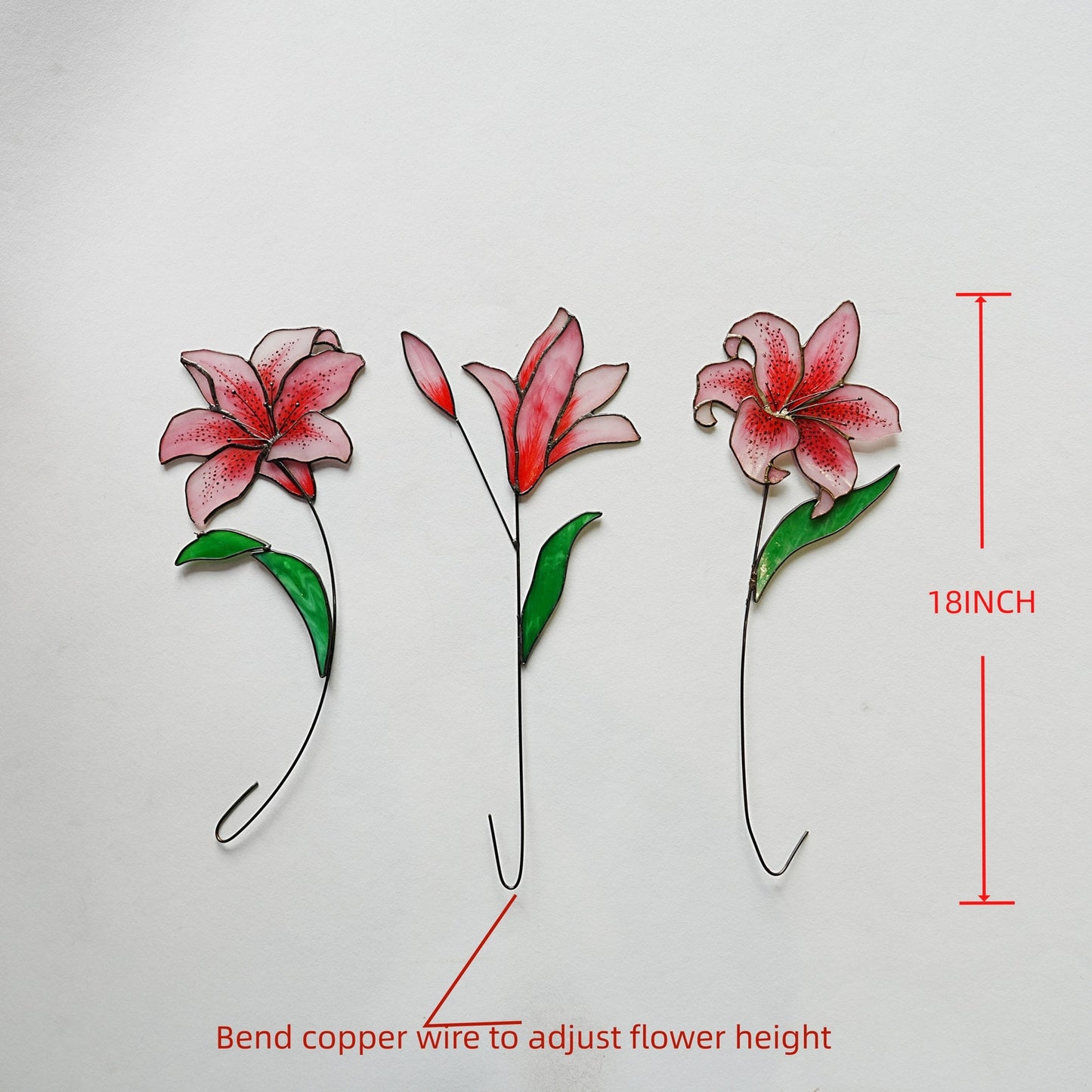 Pink Lily Stained Glass Flowers, Set of 3, Handmade Home Decor