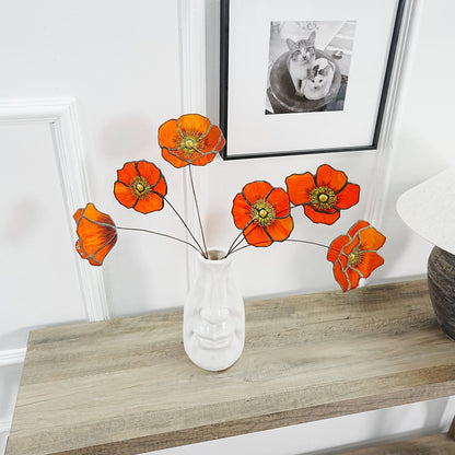 Stained Glass California Poppy Set:Faux Flower Home Decor