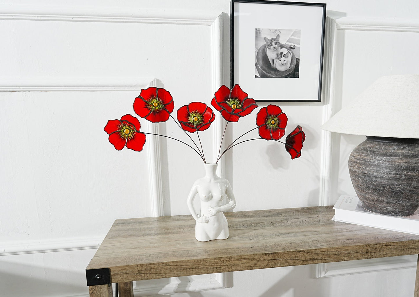 Stained Glass California Poppy Set:Faux Flower Home Decor