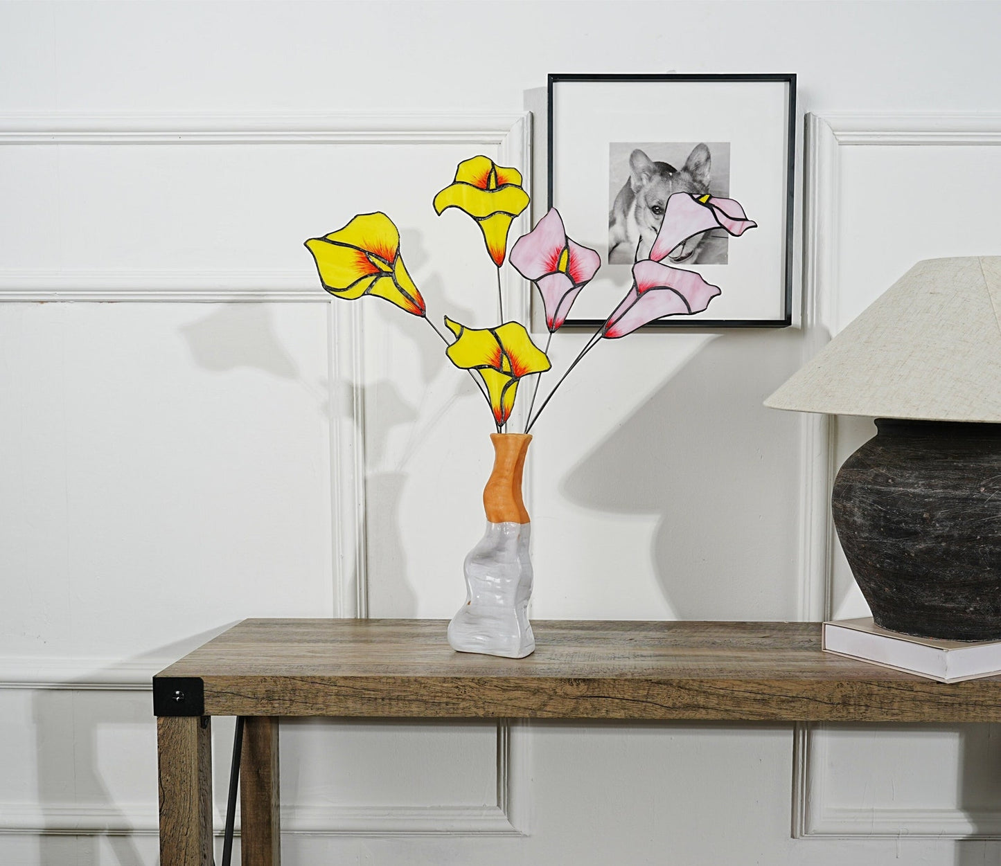 Stained Glass Calla Lily Set: Minimalist Floral Home Decor (17 inch)