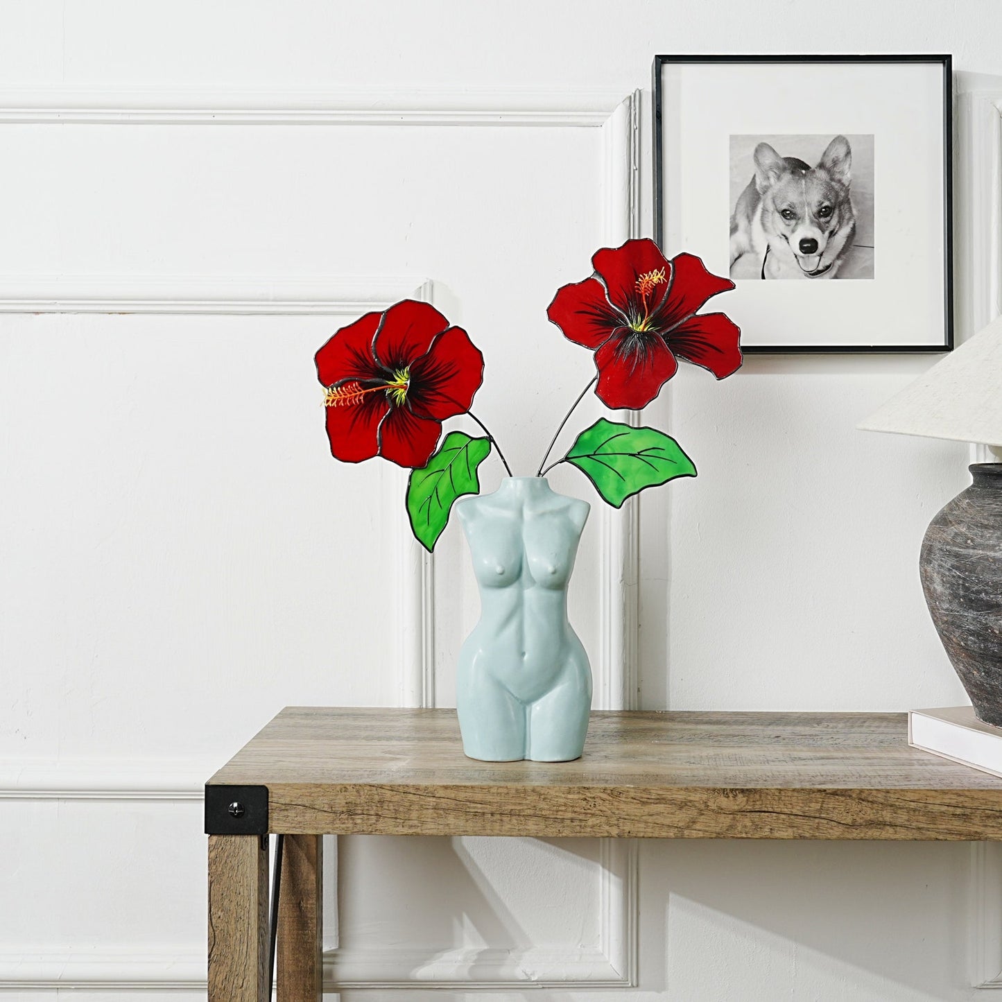 Hawaii Hibiscus Stained Glass Flowers: Home Decor, Set of 2