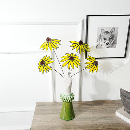 Stained Glass Black-Eyed Susan Bouquet: Set of 5 Copper Wire Flowers