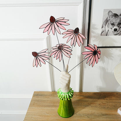 Stained Glass Black-Eyed Susan Bouquet: Set of 5 Copper Wire Flowers