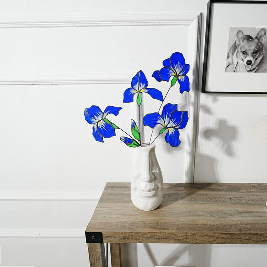 Blue iris stained glass flowers Set of 4,Iris art,Home Garden Lover Gift