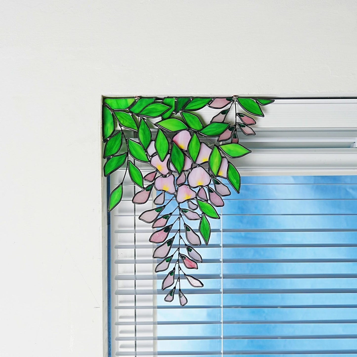 Pink Wisteria stained glass window corner decor-Pink Wisteria suncatcher home garden decor-Nature-inspired-wall art-Housewarming gift