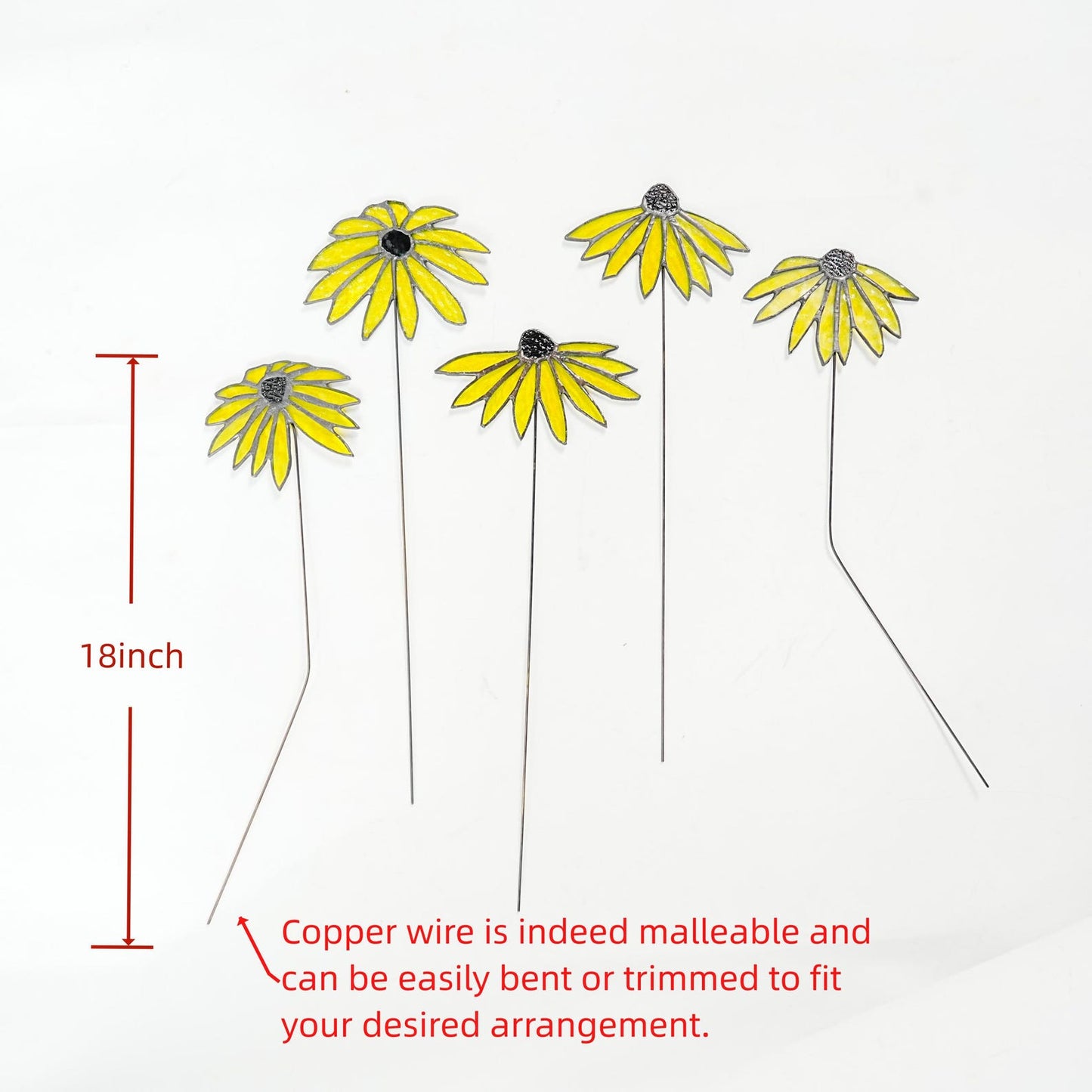 Stained Glass Black-Eyed Susan Bouquet: Set of 5 Copper Wire Flowers