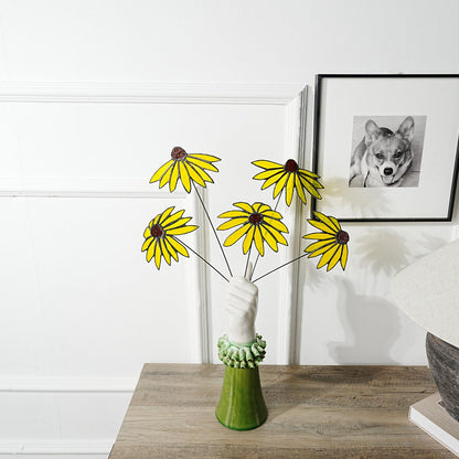 Stained Glass Black-Eyed Susan Bouquet: Set of 5 Copper Wire Flowers
