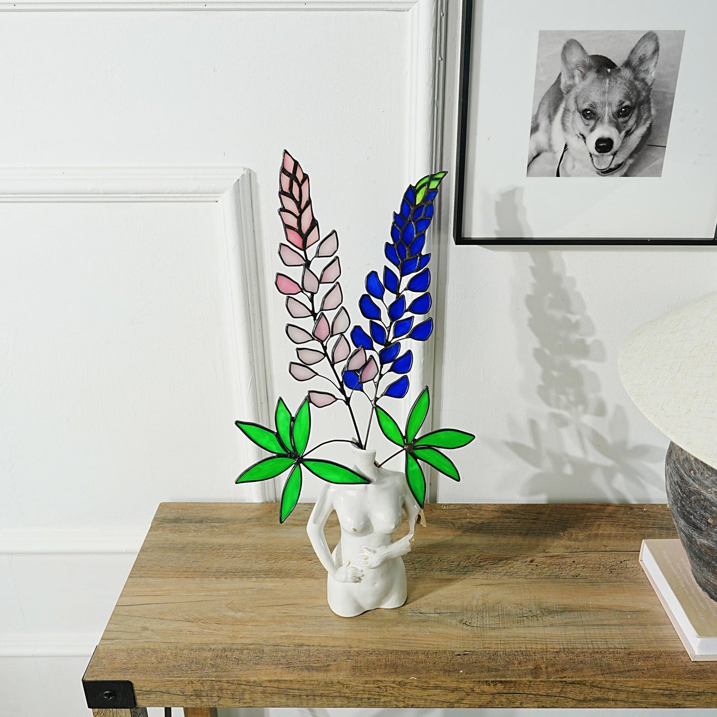 Stained Glass Lupine Flower Set: Summer Home Decor Art