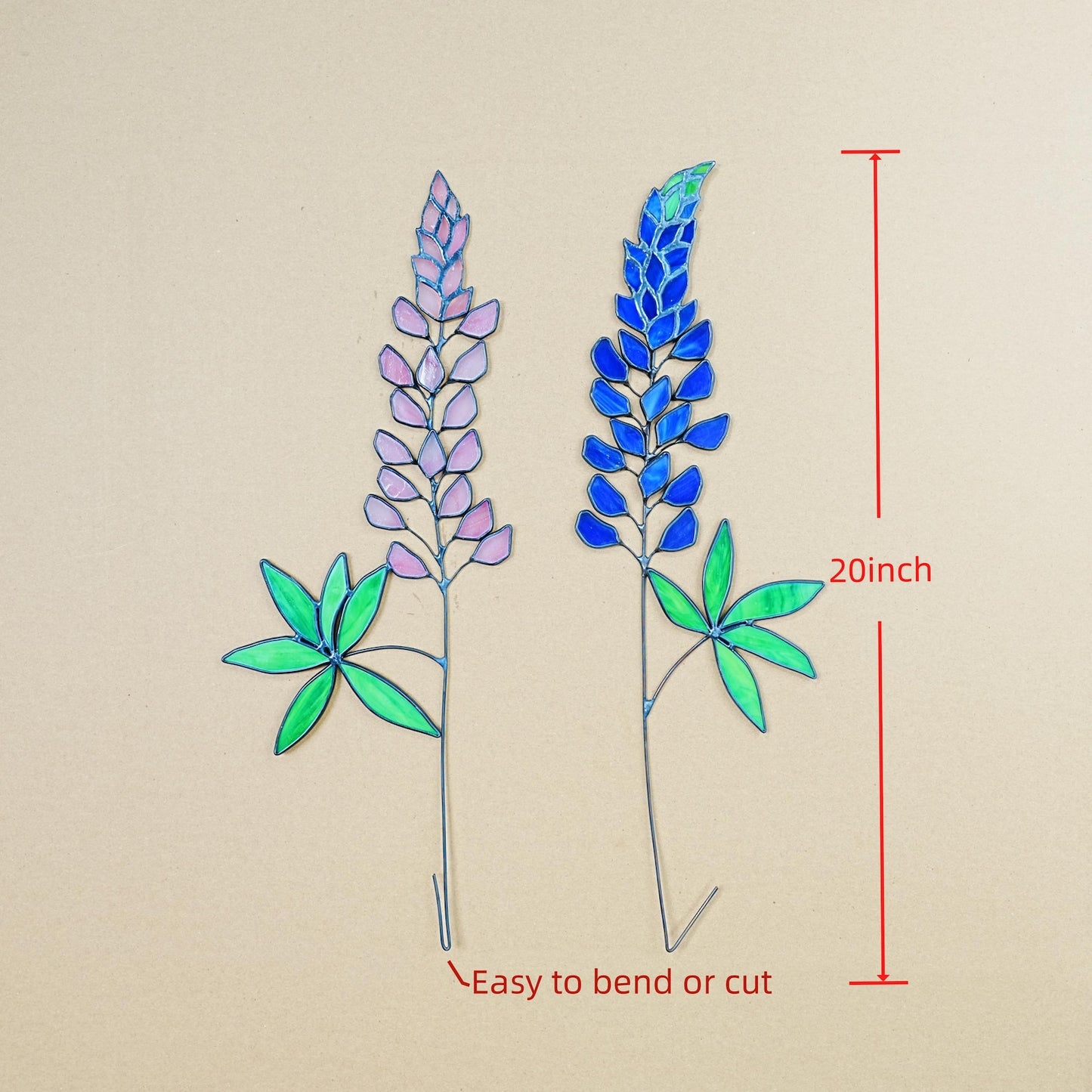 Stained Glass Lupine Flower Set: Summer Home Decor Art