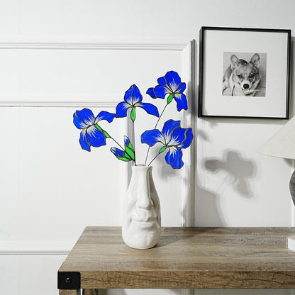 Blue iris stained glass flowers Set of 4,Iris art,Home Garden Lover Gift
