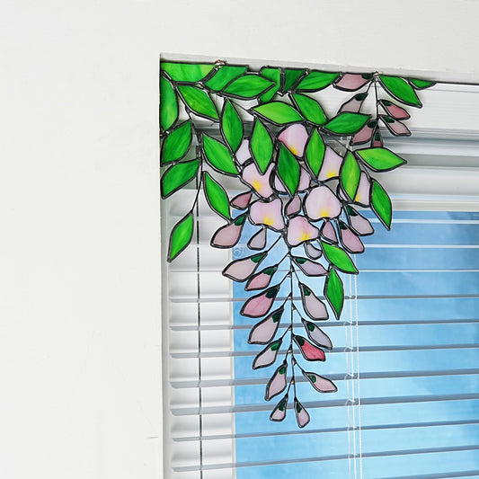 Pink Wisteria stained glass window corner decor-Pink Wisteria suncatcher home garden decor-Nature-inspired-wall art-Housewarming gift